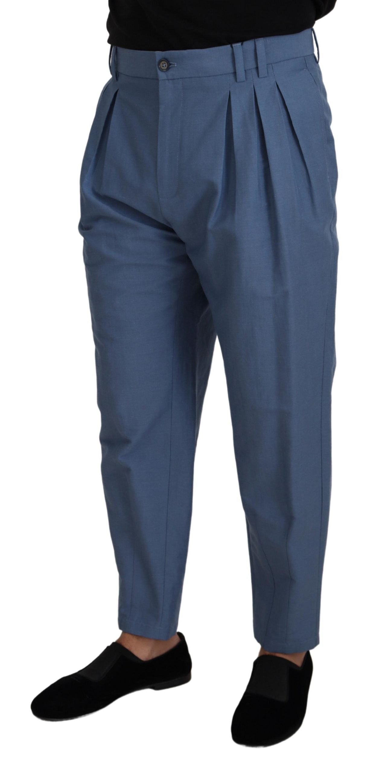 Elegante blaue Hose aus Leinen-Baumwolle