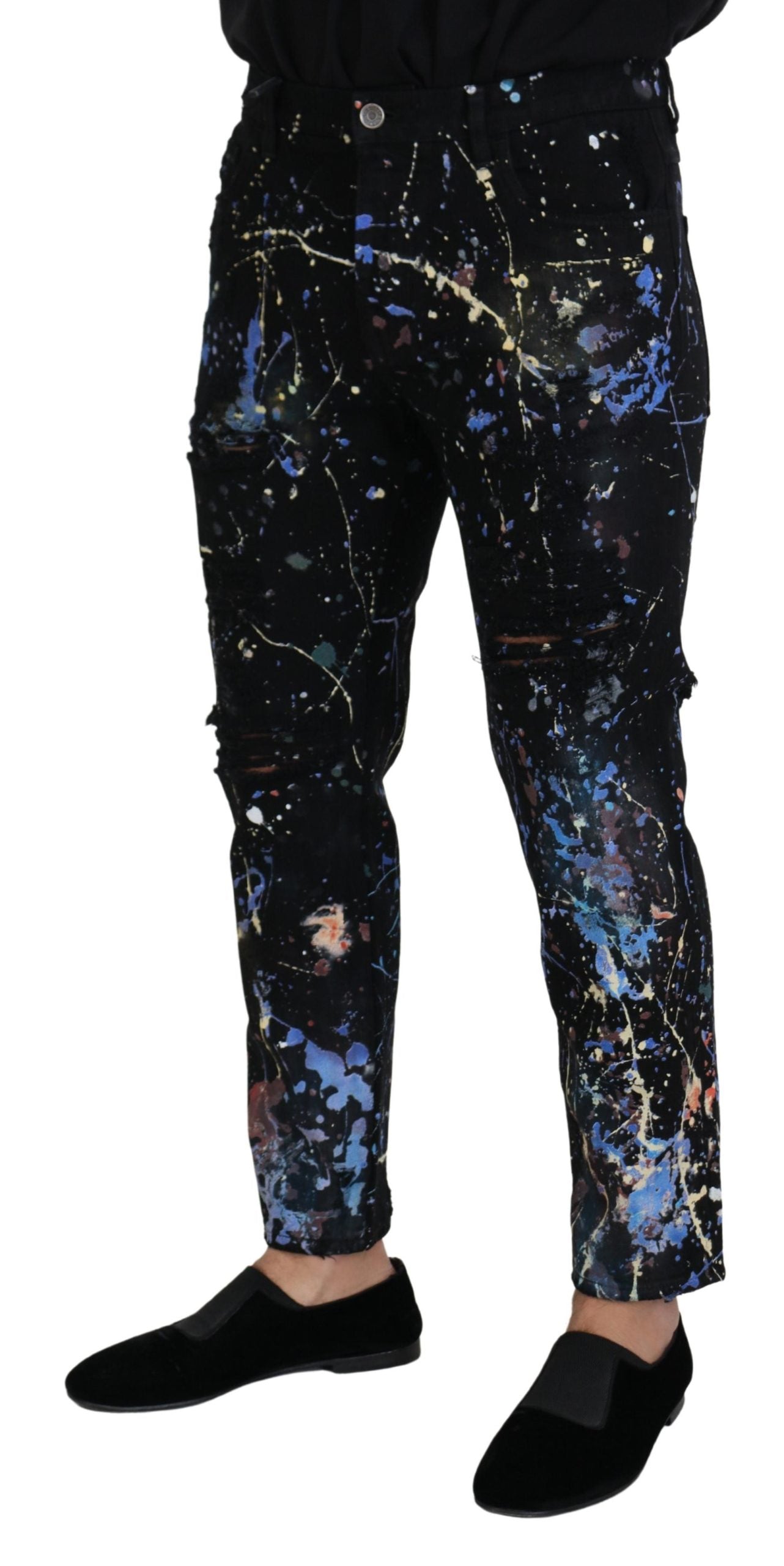 Exquisite Jeanshose mit Farbspritzer-Print