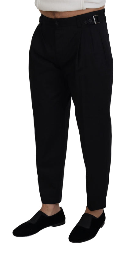 Schicke schwarze italienische Designerhose mit seitlicher Schnalle