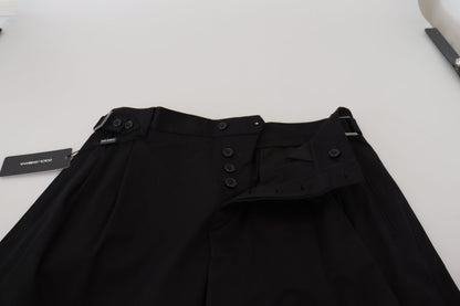 Schicke schwarze italienische Designerhose mit seitlicher Schnalle