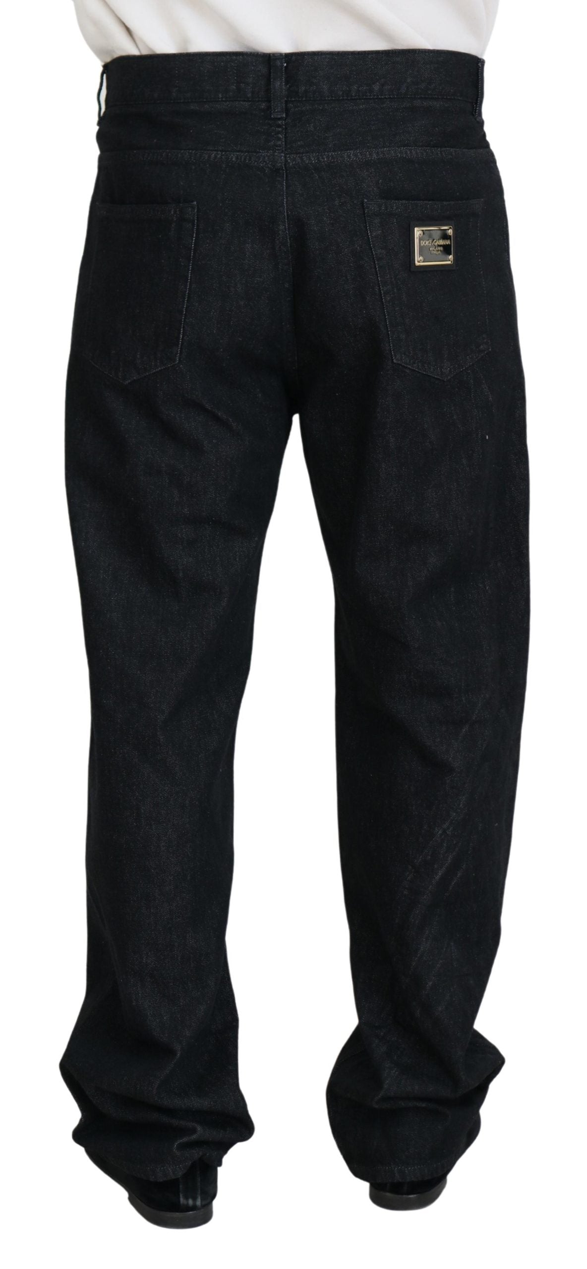 Elegante schwarze gewaschene Jeanshose aus Luxe-Baumwolle