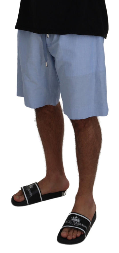 Elegante hellblaue Sommershorts aus Leinen-Baumwolle