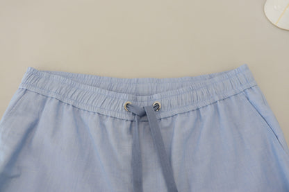 Elegante hellblaue Sommershorts aus Leinen-Baumwolle