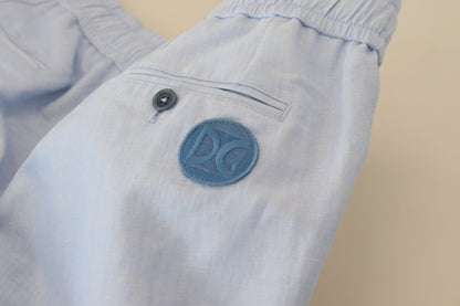 Elegante hellblaue Sommershorts aus Leinen-Baumwolle