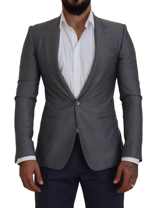 Blazer da giacca slim fit in lana e seta grigia