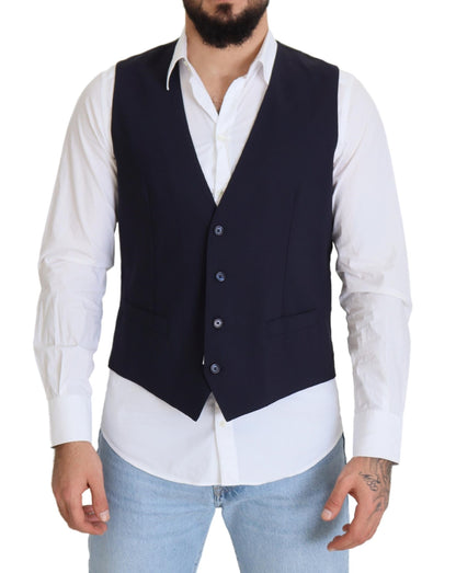 Gilet formale con gilet elasticizzato in lana blu scuro