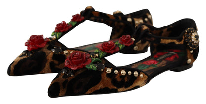 Sandalen mit T-Riemen und Leopardenmuster und Blumenverzierung