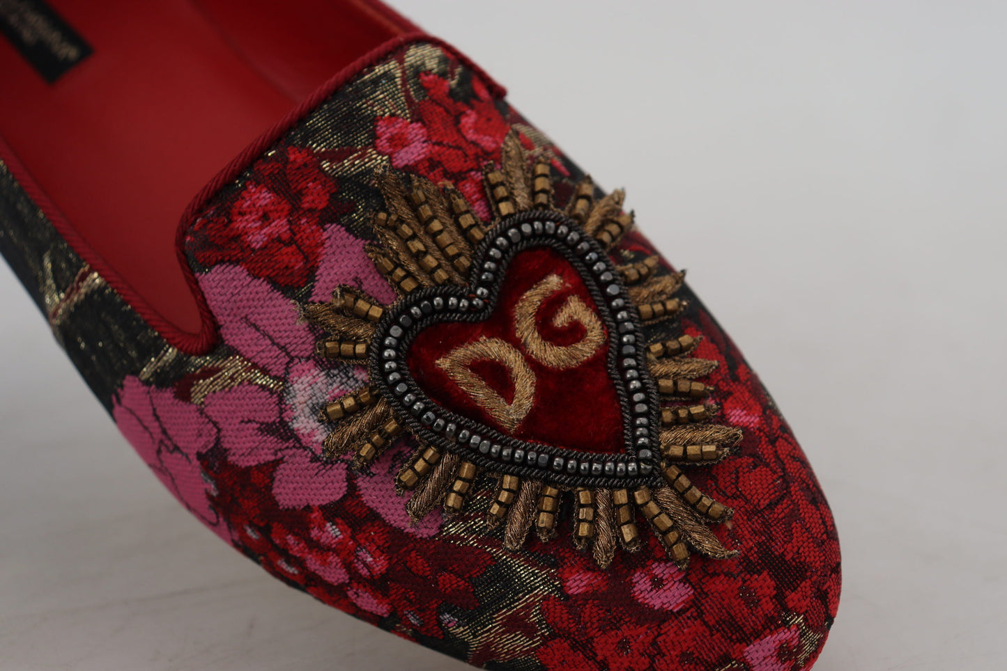 Scarpe slip on con patch cuore sacro jacquard multicolor