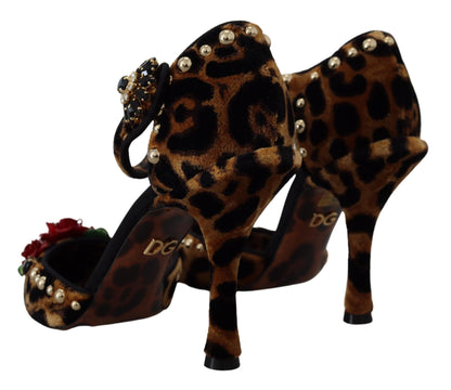 Scarpe con tacco con stampa leopardata impreziosita marrone