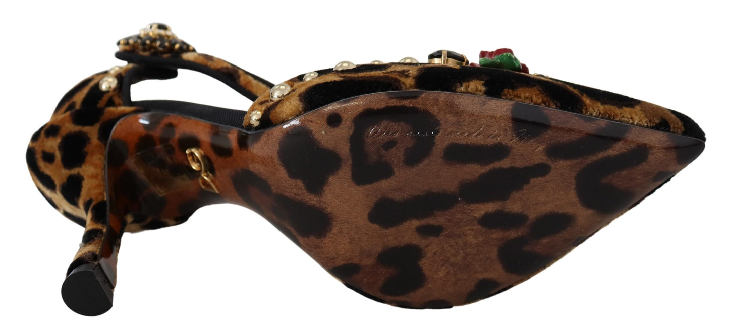 Scarpe con tacco con stampa leopardata impreziosita marrone