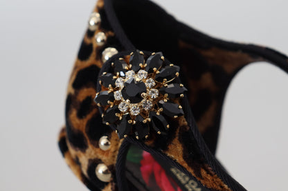 Scarpe con tacco con stampa leopardata impreziosita marrone