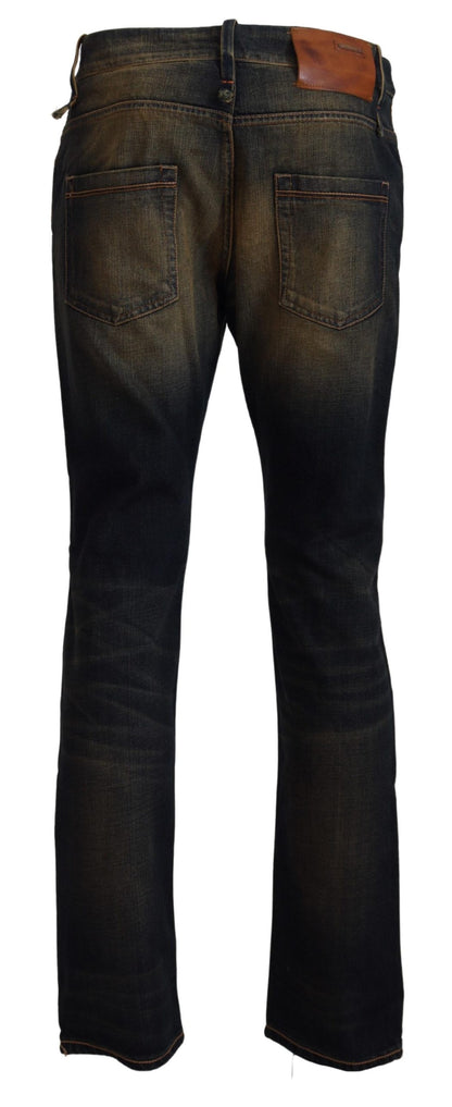 Jeans da uomo slim fit in denim di cotone lavato blu