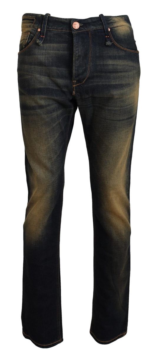 Jeans da uomo slim fit in denim di cotone lavato blu