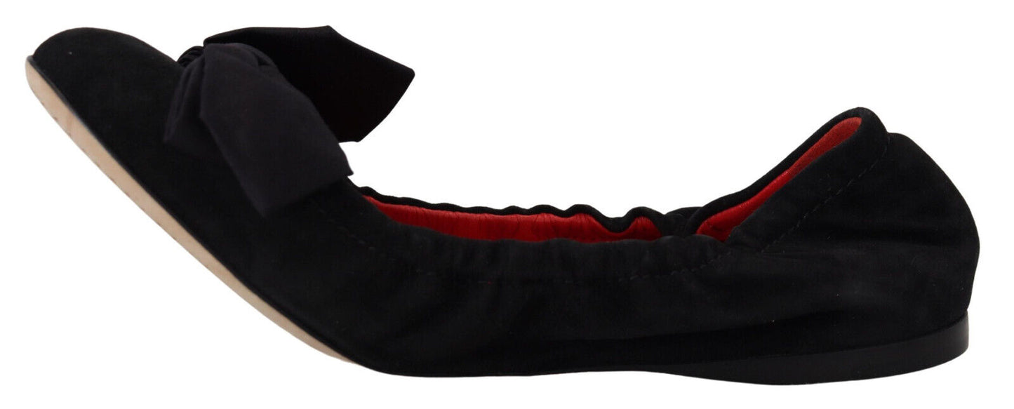 Ballerine slip-on piatte in pelle scamosciata nera