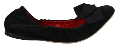 Ballerine slip-on piatte in pelle scamosciata nera