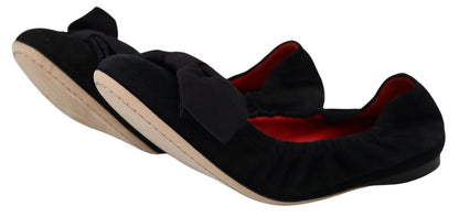 Ballerine slip-on piatte in pelle scamosciata nera