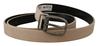 Dolce & Gabbana Elegant Beige Leather Belt with Silver Tone Buckle