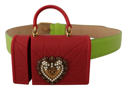 Cintura per cuffie con micro borsa Devotion Heart in pelle verde 