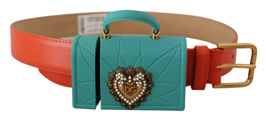 Cintura per cuffie con micro borsa Devotion Heart in pelle arancione 