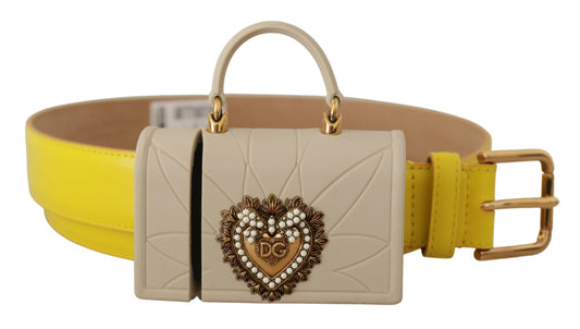 Cintura per cuffie con micro borsa Devotion Heart in pelle gialla