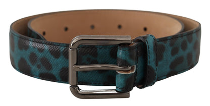 Cintura con fibbia in vita in metallo con logo stampa leopardo blu verde