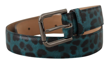 Cintura con fibbia in vita in metallo con logo stampa leopardo blu verde