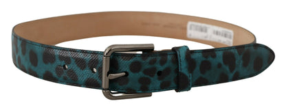 Cintura con fibbia in vita in metallo con logo stampa leopardo blu verde