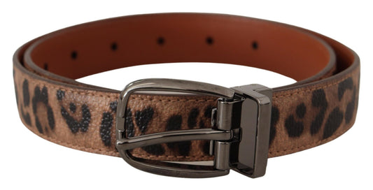 Cintura con fibbia in pelle goffrata leopardo marrone