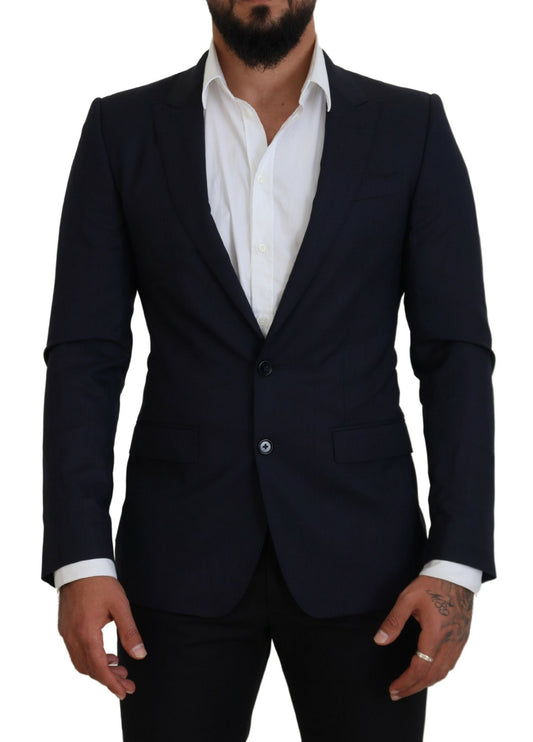 Blazer da cappotto formale slim fit in lana blu