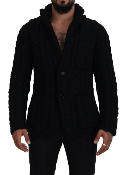 Maglione cardigan con bottoni lavorato a maglia di lana nera