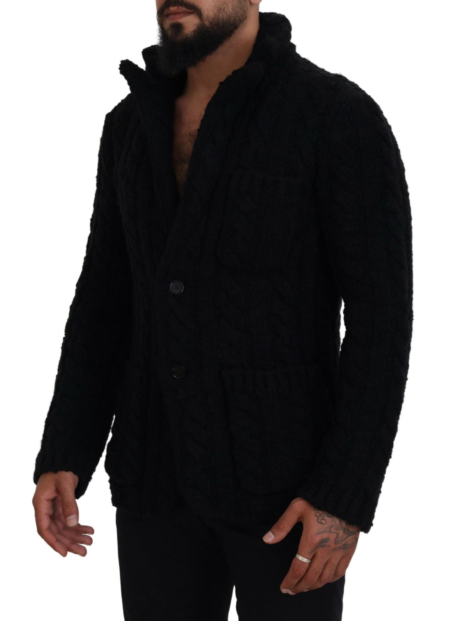 Maglione cardigan con bottoni lavorato a maglia di lana nera