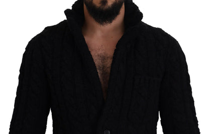 Maglione cardigan con bottoni lavorato a maglia di lana nera