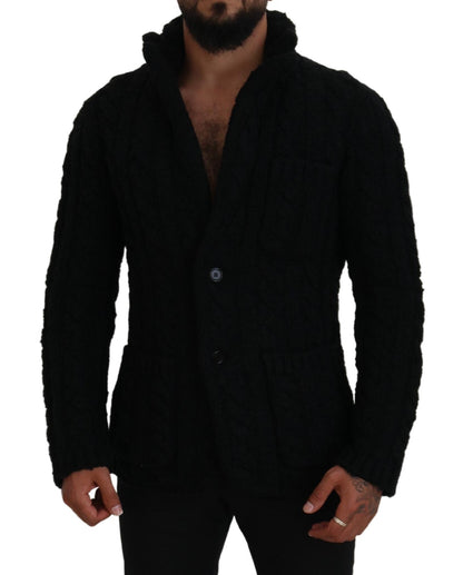 Maglione cardigan con bottoni lavorato a maglia di lana nera