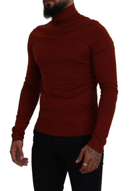 Maglione con zip a collo alto in cotone marrone rossiccio