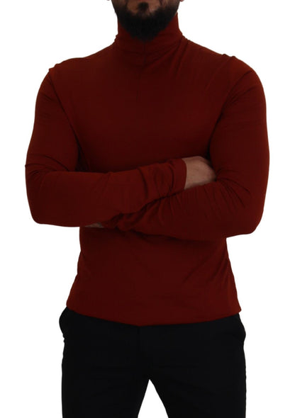 Eleganter kastanienbrauner Pullover mit Kragen und Reißverschluss