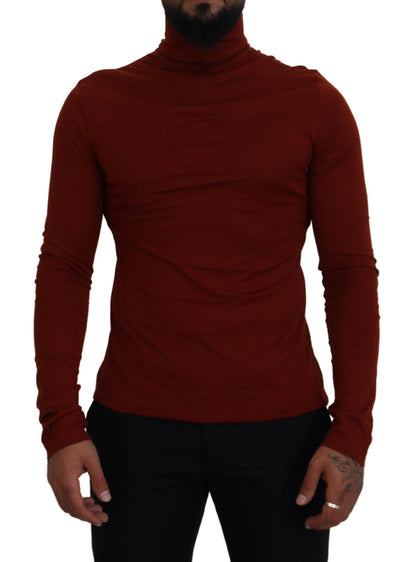 Maglione con zip a collo alto in cotone marrone rossiccio