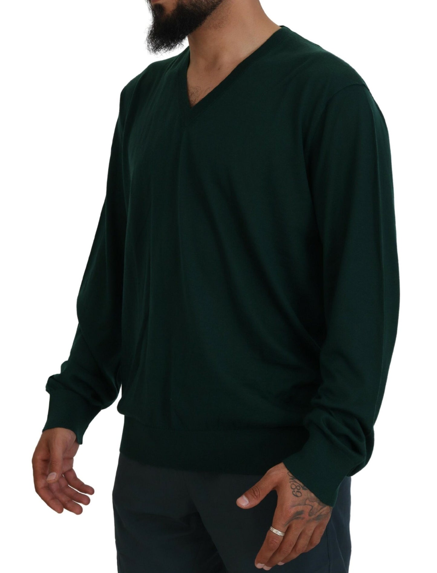 Maglione pullover con scollo a V in cashmere verde