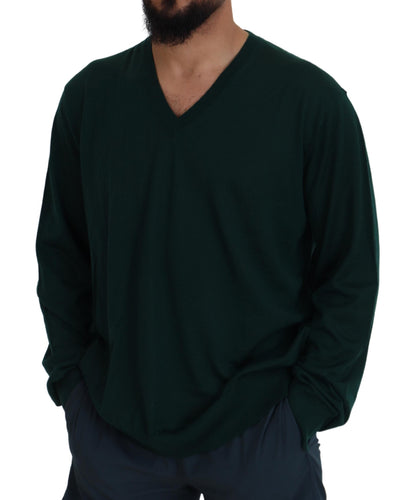 Maglione pullover con scollo a V in cashmere verde