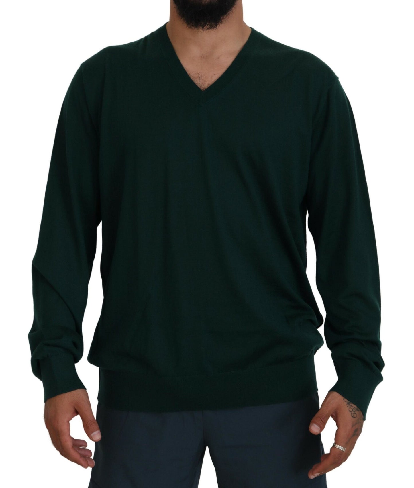 Maglione pullover con scollo a V in cashmere verde