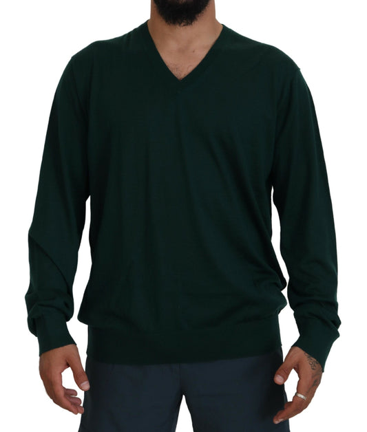 Maglione pullover con scollo a V in cashmere verde