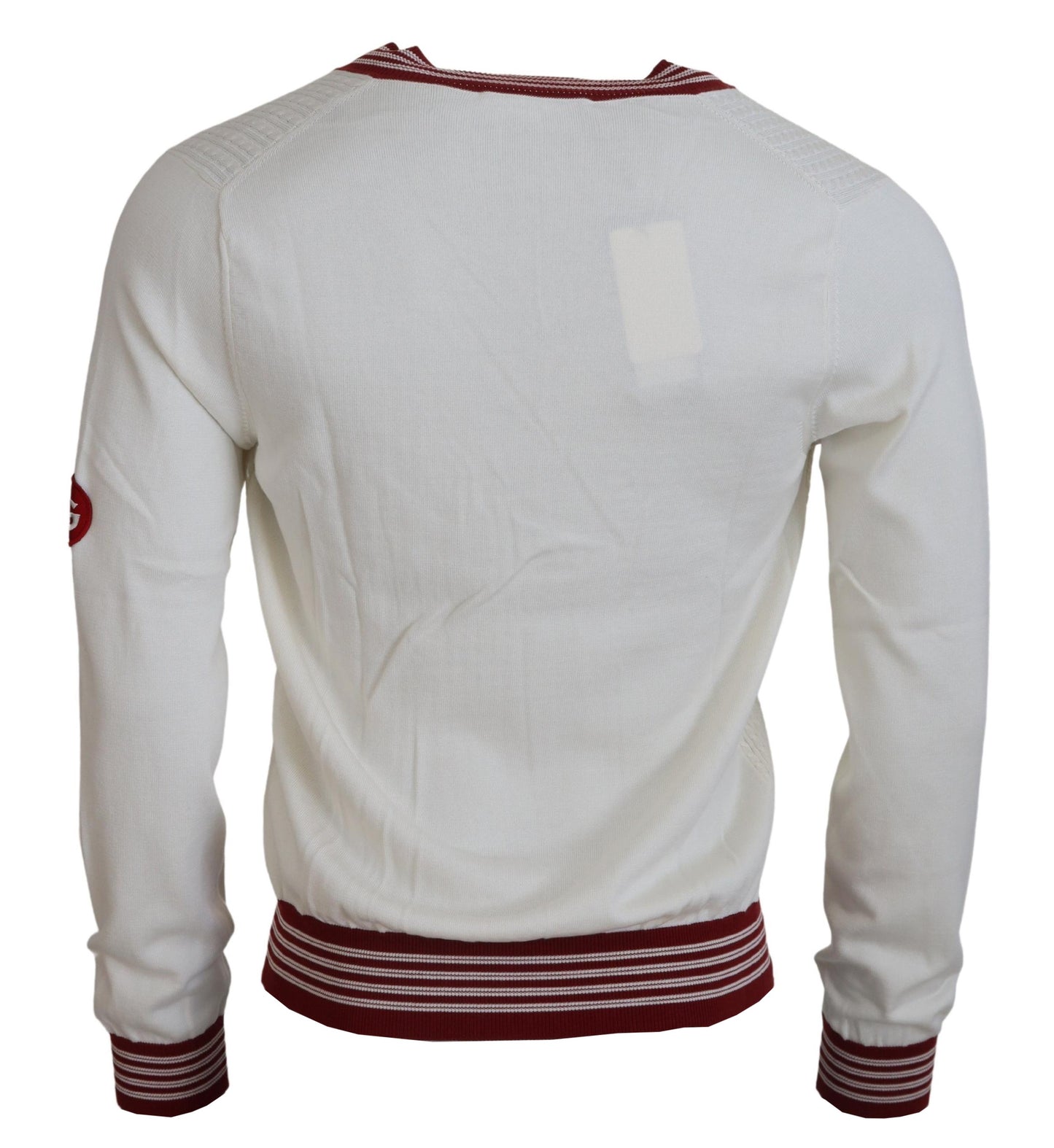 Maglione pullover con scollo a V lavorato a maglia bianco rosso