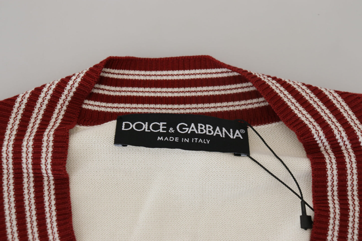 Maglione pullover con scollo a V lavorato a maglia bianco rosso