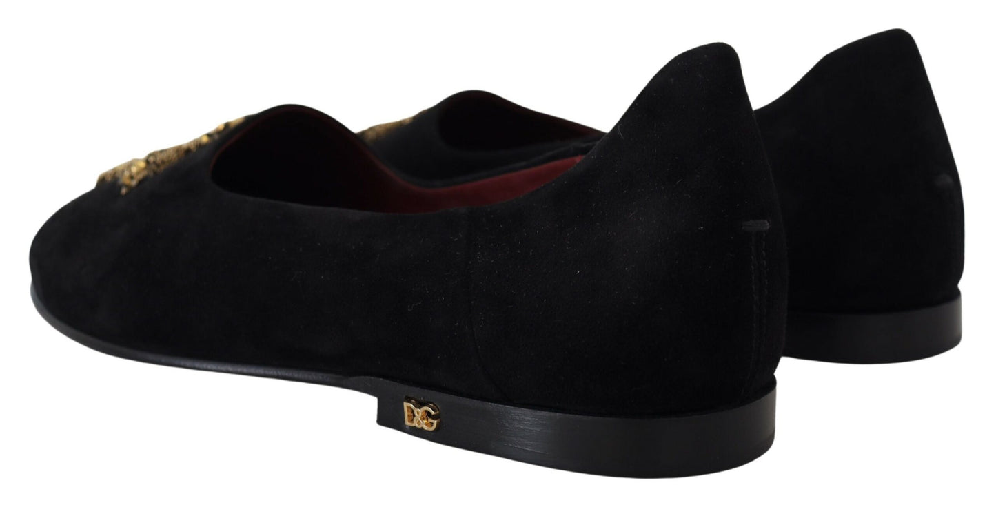 Loafer mit goldenen Kristallen und Pailletten in Schwarz