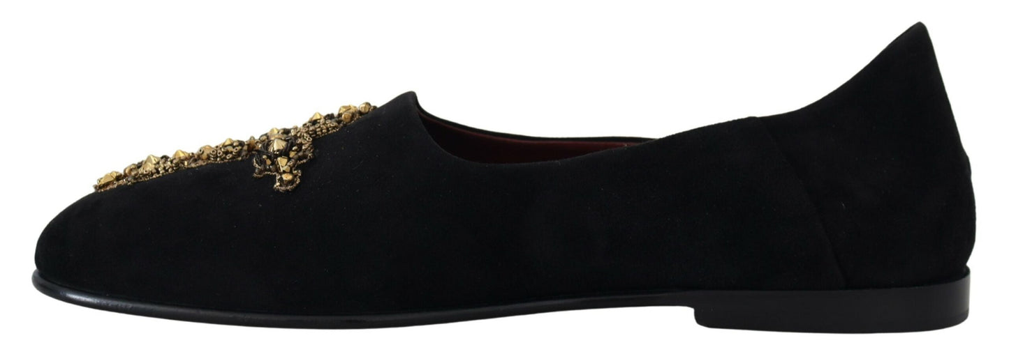 Loafer mit goldenen Kristallen und Pailletten in Schwarz