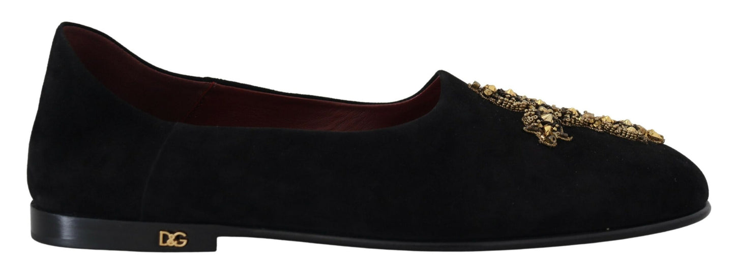 Loafer mit goldenen Kristallen und Pailletten in Schwarz