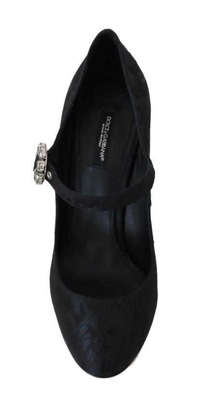 Scarpe Mary Jane con tacco alto in broccato nero