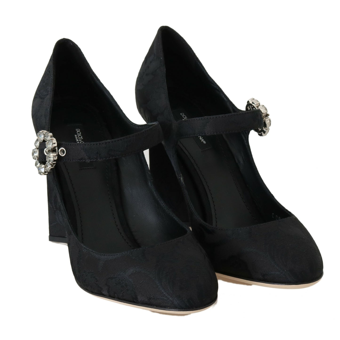 Scarpe Mary Jane con tacco alto in broccato nero