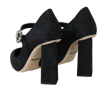 Scarpe Mary Jane con tacco alto in broccato nero