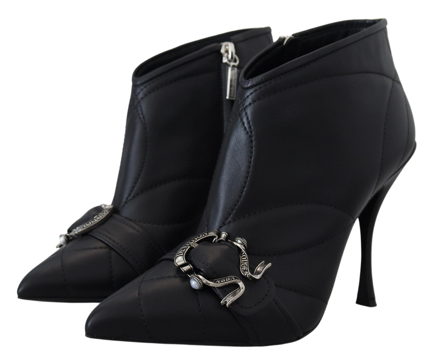 Elegante schwarze Stiefeletten aus gestepptem Leder