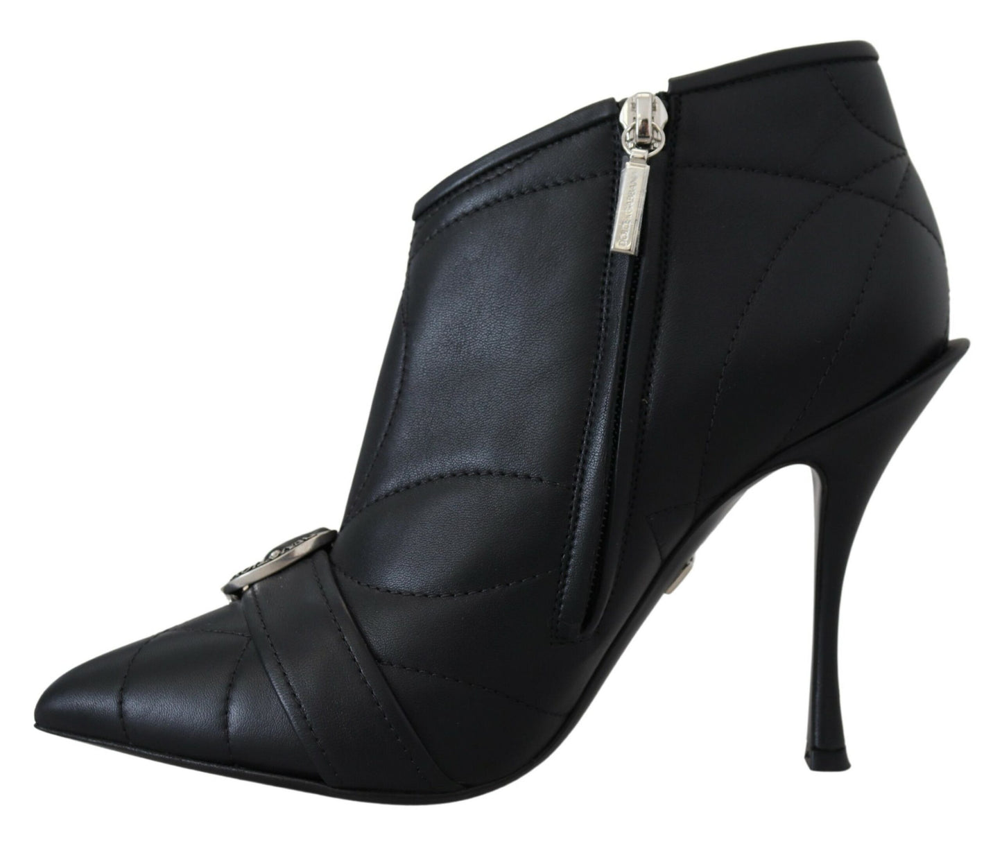 Elegante schwarze Stiefeletten aus gestepptem Leder